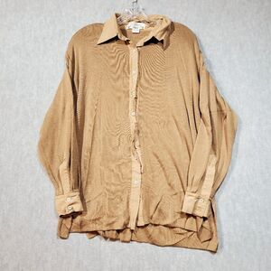 Vtg Orvis Shirt Womens Large Tan Corduroy Silk Heavyweight Button Down High Low